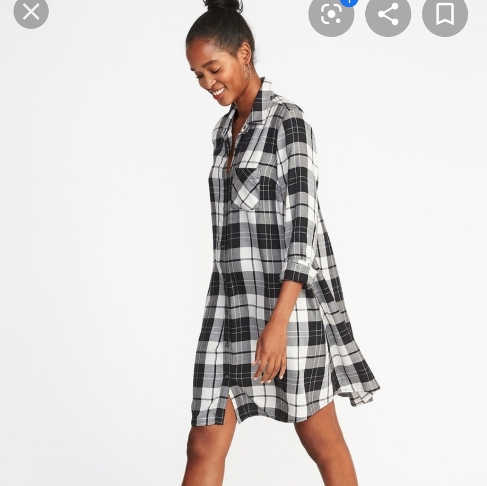 Green Plaid Shirt Dress